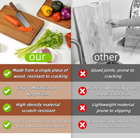 14 9.5 Inch Solid Teak Wood Cutting Board One Piece Non Glued Thick Crack Resistant Wooden Chopping Board