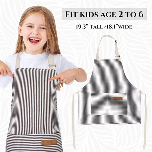 Stripes Kids Cooking Apron, Adjustable Kids Apron with 2 Pockets for Boys and Girls