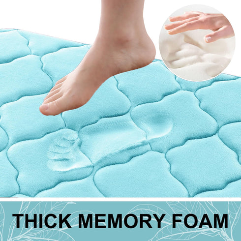 OLANLY Memory Foam Bath Mat Rug 30x20, Ultra Soft Non-Slip Absorbent Bathroom Rug for Shower, Sky Blue