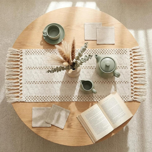 36 Inches, yuboo Boho Table Runner Small Macrame Cream Coffee Table Runner Short, Dresser Scarf for Spring Decor