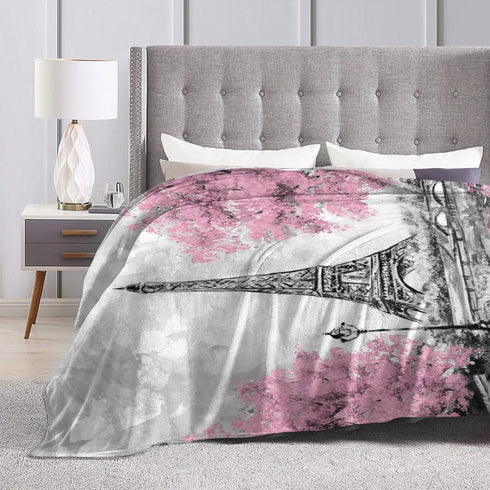 Perinsto 50"X40" Paris Eiffel Tower Throw Blanket Ultra Soft Warm All Season Decorative Fleece Blankets for Bed Chair