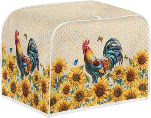 Sunflower Roosters Chickens Toaster Oven Covers, Quilted Polyester Fabric Dust-proof Cover for Small Appliances