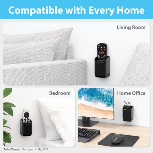 TotalMount Hole-Free Remote Control Holder (Black, Quantity 1) – Eliminates Need to Drill Holes in Your Wall