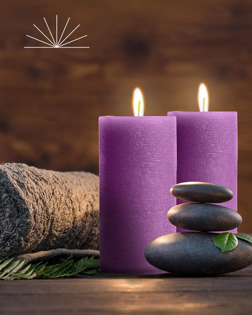 Bask Mottled Pillar Candles - Set of 6, 3" x 6" Dripless Unscented Purple Candles for Home Decor & Relaxation