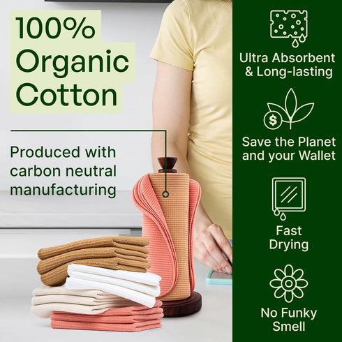 24 Pack mioeco Multicolored Reusable Paper Towels - Nature Friendly - Organic Cotton Alternative - Thick, Strong