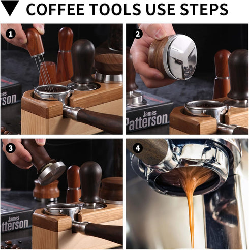 53mm Coffee Distributor, Adjustable Depth Espresso Distribution Tool with Walnut Wood Handle, Fits 54mm Breville