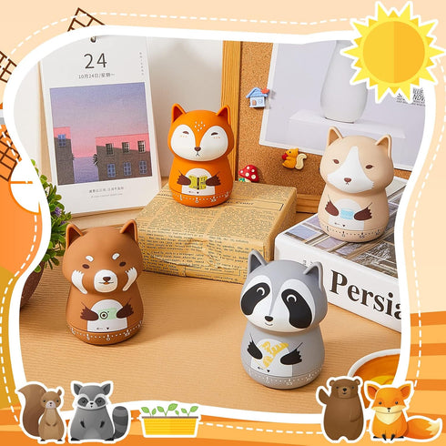 4 60 Amylove Pieces Cute Kitchen Timer Animal Mechanical Manual Fox Raccoon Bear Wolf Minutes Loud Alarm Egg Windup