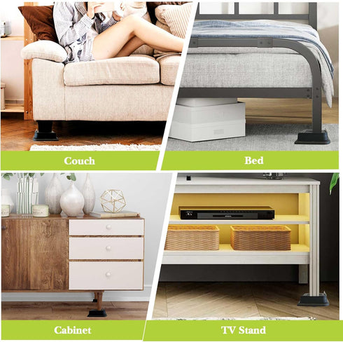 Bed Risers - Heavy Duty 1 inch, 2 inch, 3 inch, 4 inch, 6 inch, 8 inch, Support up to 6000 Lbs (Black 8 Pack)