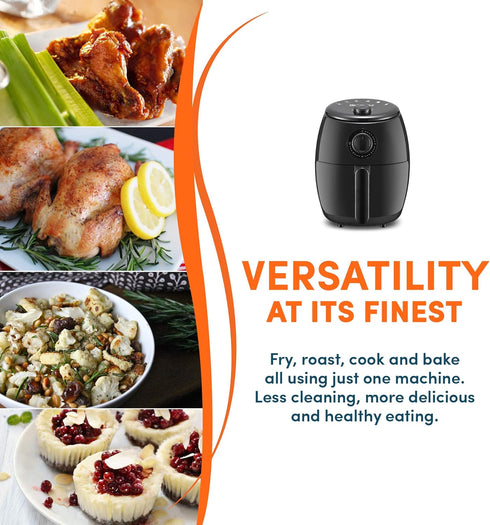 Elite Gourmet EAF-0201 Personal Compact Electric Hot Air Fryer, 2.1 Quart, Oil-Less Healthy Cooker, 1000W, Black