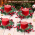 4.3 Inches 4 Christmas Candle Rings- Candle Wreaths Candle Garland with Artificial Red Berries- Xmas Wreath Candle