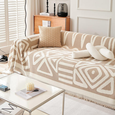 71"x91", 1 VClife Bohemian Aztec Accent Chair Cover Beige White Geometric Tribal Chenille Armchair Slipcover Reversible