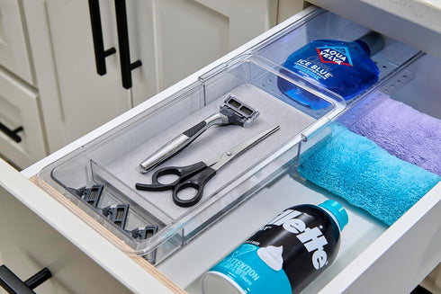 madesmart Expandable Dental Tray Drawer Organizer with Drying Stone, Clear Plastic Organizer for Toothbrush, Dental