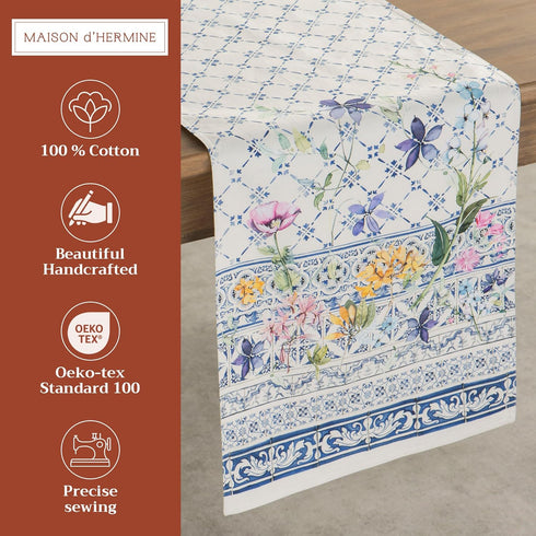 Maison d' Hermine 100% Cotton Table Runner, 108 inches Long, Double Layer Decorative for Home Kitchen Dining (Faience,