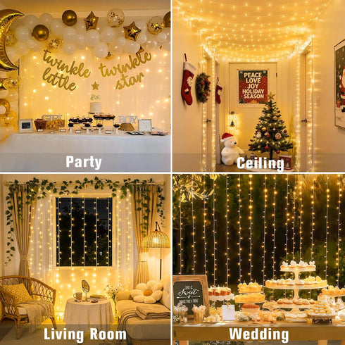 300 JMEXSUSS LED Remote Control Curtain Lights, Plug in Fairy Curtain Lights Outdoor, Window Wall Hanging String Lights