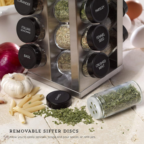 20 Countertop 5 Kamenstein Jar Heritage Revolving Spice Rack with Spices Included, Brushed Stainless Steel Rotating