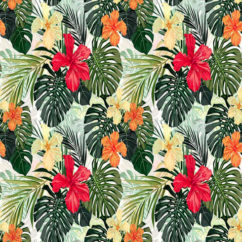 Tropical Hawaiian Palm Tree Tablecloth, 50x50 Inch Wipeable Waterproof Hibiscus Flowers for Aloha/Luau Theme Party