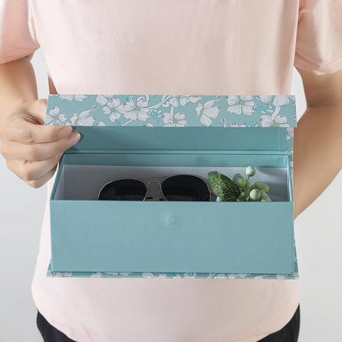 Blue Botanical Decorative Storage Boxes with Lids, Set of 3 White Floral Memory Keepsake Boxes for Organizing