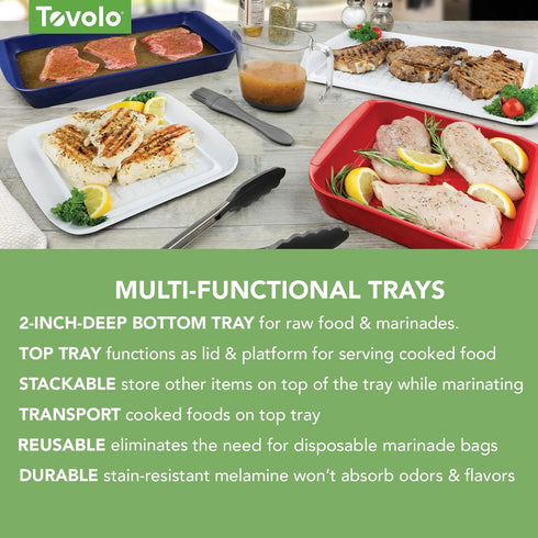 Tovolo Large Marinade Container with Lid (Blue/White) - BBQ Prep Tub for Kitchen, Grill, and Meal Prep