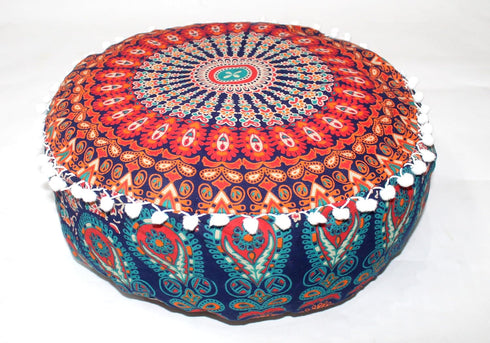 18" CRAFT KALA Large Hippie Mandala Meditation Floor Ottoman Pillow Cushion Pouf Cover Square Poufs Bohemian Circle
