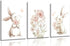 Grengel Pink Girl Nursery Bunny Canvas Wall Art Cute Rabbit Wildflowers Painting