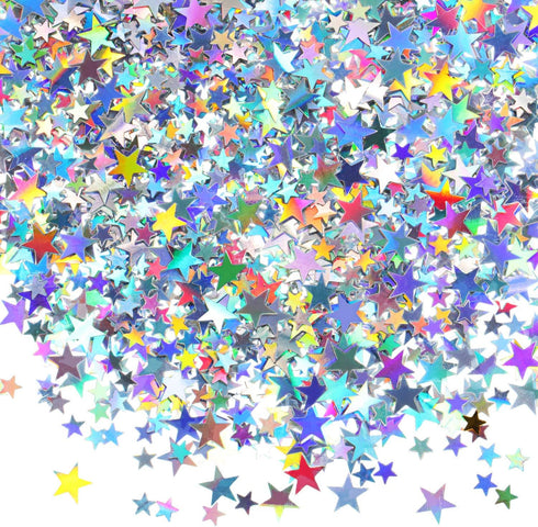 Hestya 60g Star Confetti Glitter, Metallic Foil Stars for Party Wedding Festival Decorations (Holographic Silver)