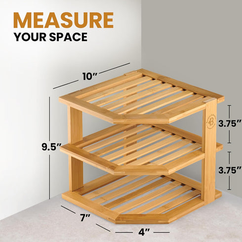3 Countertop 10 10 9.5 Inch, Counter, Plate Organizer for Cabinet - Tier Bamboo Corner Shelf Cabinet Organizer