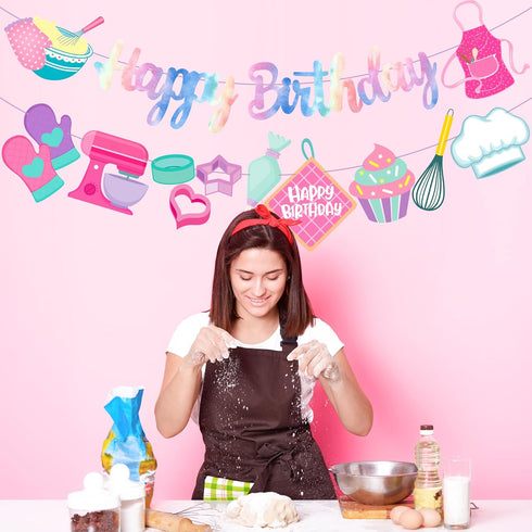 Baking Birthday Party Banner, Little Bakers Birthday Decoration for Girls, Macaron Party Supplies