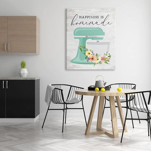 Stupell Industries Happiness is Homemade Phrase Floral Kitchen Stand Mixer, Designed by Lettered and Lined Canvas Wall Art, 36 x 48, Multi-Color