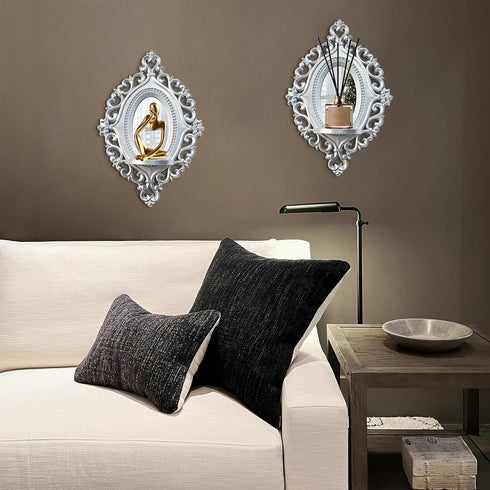 Set 2 Three-Dimensional Relief Candle Sconces Rustic Wall Mount Candle Holders Wood Hanging Wall Decor Mirrored Wall