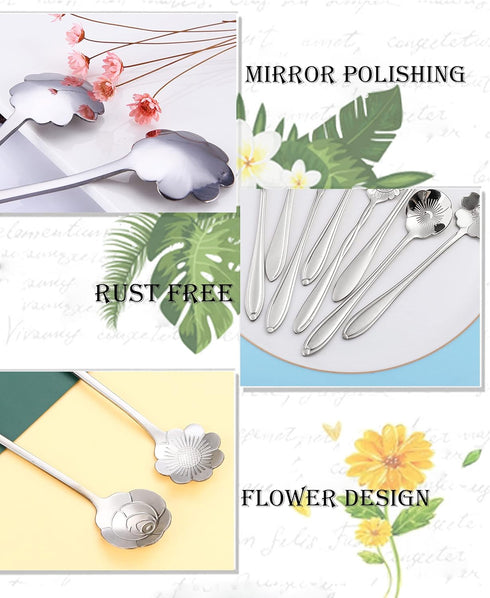 9 Pcs Flower Spoon Coffee Teaspoon Set, ESRISE Stainless Steel Tea Spoon for Tea Party Decorations