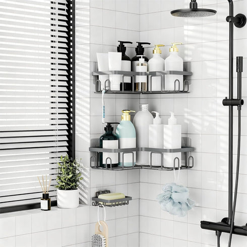 Moforoco Corner Shower Caddy Shelf Organizer Rack, Self Adhesive Grey Bathroom Shelves Basket, Home Wall Shower Inside