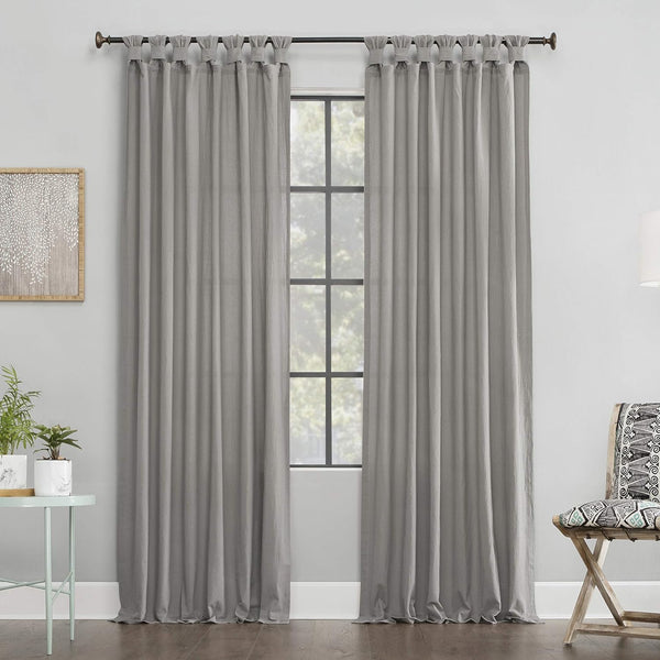 Archaeo Washed Cotton Twist Tab Curtain, 52" x 63", Silver Gray for Home Decor