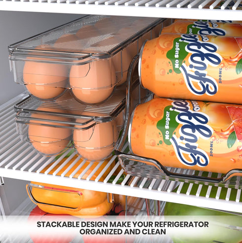 Utopia Home Egg Container with Lid and Handle for Refrigerator - Pack of 2 - Clear Stackable Holder for Kitchen Storage