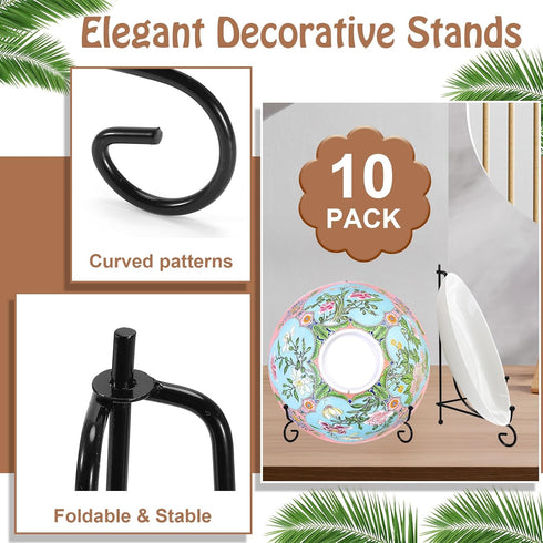 CACASO 10 Pack Plate Stands for Display, Black Iron Holders for Photo Frames, Decorative Plates, Arts (10 Inch,