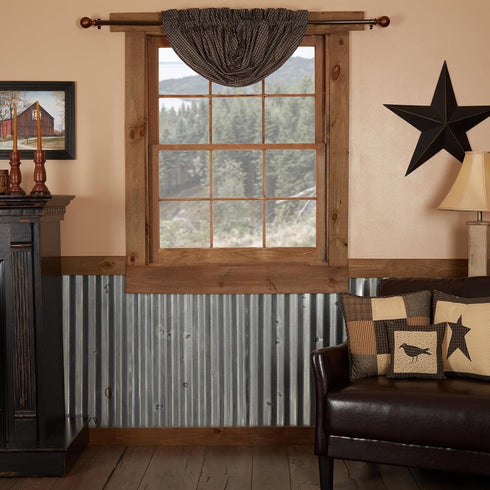 VHC Brands 7172 Kettle Grove Plaid Balloon Valance 15x60 Curtains, Country Black