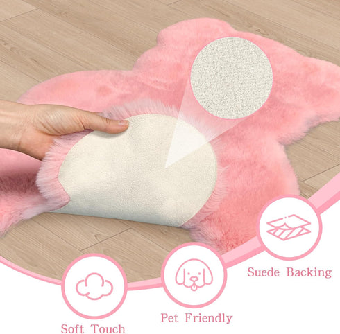 4.6x6 ft Pink Bear Soft Fluffy Large Rug, Shaggy Faux Sheepskin Fur Rug Fuzzy Shag Area Rug Cute Plush Carpet