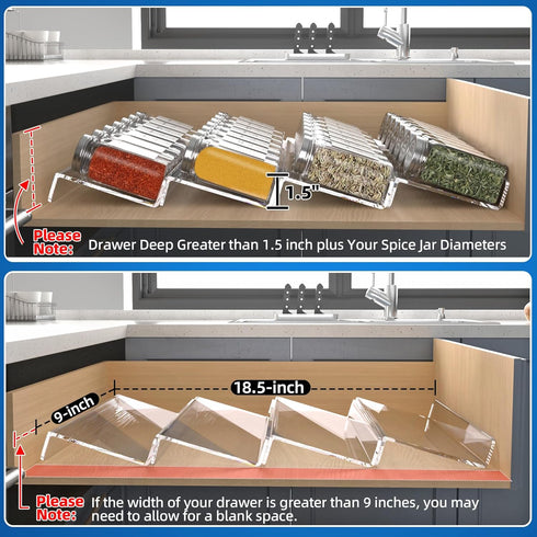 Clear Acrylic Spice Drawer Organizer, 4 Tier - 1 Set Seasoning Jars Drawers Insert, Kitchen Spice Rack Tray (Jars not