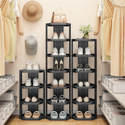 8-Tier Closets Kitstorack Vertical Plastic Shoe Rack, Freestanding Stackable Storage Organizer for Small and Tight