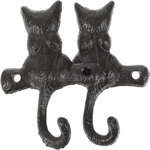 HOMSFOU 2pcs Cast Iron Cat Hook, Decorative Wall Mount Hook for Coat and Key Holder
