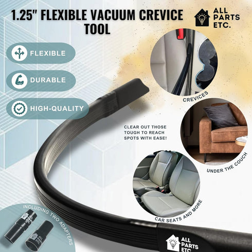 ALL PARTS ETC 1.25" Flexible Vacuum Crevice Tool with 2 Adapters, 24" Long for Cleaning Under Appliances