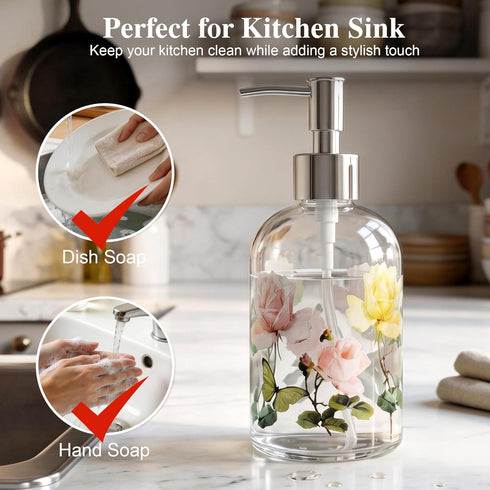 17 oz Glass Soap Dispenser Bottle with Pump,Refillable Liquid Hand Dispenser for Bathroom, Kitchen Soap Dispenser