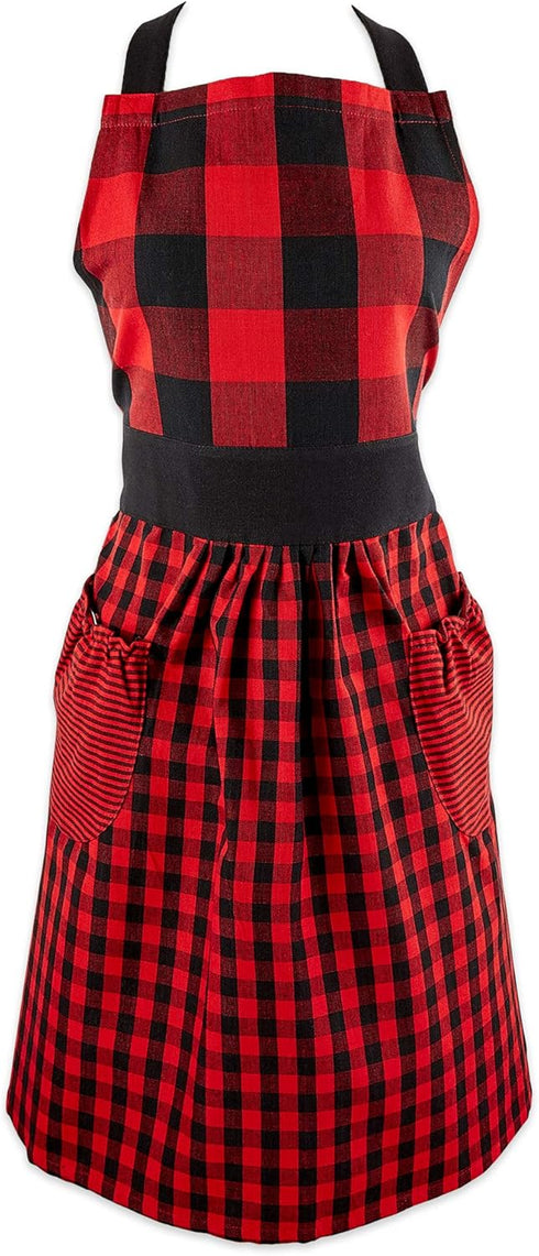DII Kitchen Collection Gingham Check Apron, Red/Black