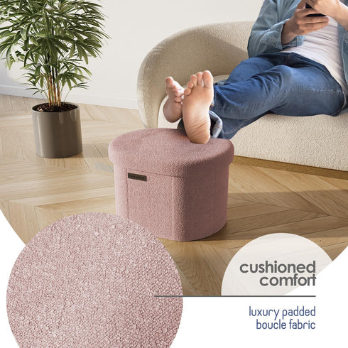 STORAGEBUD 16 Inch 330lbs, Round Ottoman with Storage for Living Room, Storage Ottoman, Small Ottomans Foot Rest