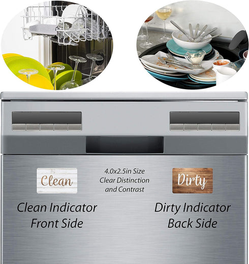Dark Brown & White Wood Clean Dirty Magnet for Dishwasher, Reversible Sign Indicator, Rustic Kitchen Decor