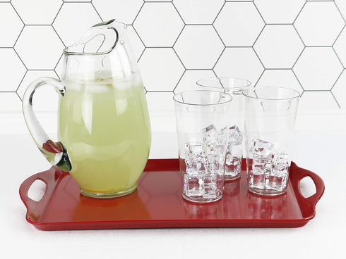 Reston Lloyd Calypso Basics Melamine Serving Ottoman Tray with Handles, Rectangular, Lemon, Lightweight, Durable