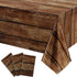 Irenare 3 Pcs Brown Wood Grain Tablecloths, Rustic Plastic Table Covers for Rectangle Table, Vintage Farmhouse