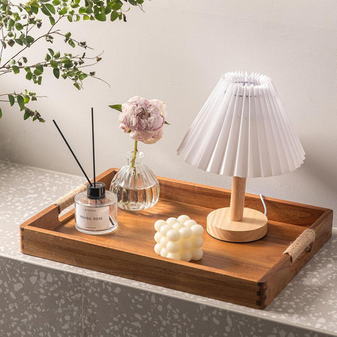 ACBORN 16.5 12 Inches Counter x Acacia Wood Serving Tray, Large Wooden Food Trays with Handles, Coffee Table Tray