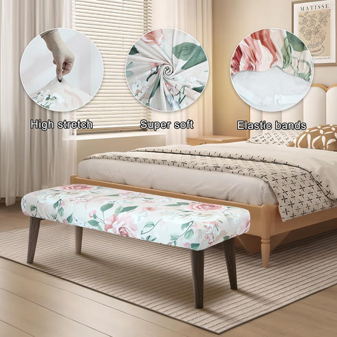 Stretch Bench Cover Spandex Rectangle Slipcover for Dining Room Kitchen Bedroom Indoor/Outdoor Use Fitted Bench