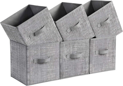 SONGMICS Set of 6 Storage Cubes, 11-Inch Non-Woven Fabric Bins with Double Handles, Foldable Closet Organizers, Cattail