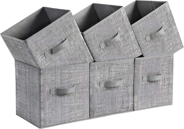 SONGMICS Set of 6 Storage Cubes, 11-Inch Non-Woven Fabric Bins with Double Handles, Foldable Closet Organizers, Cattail